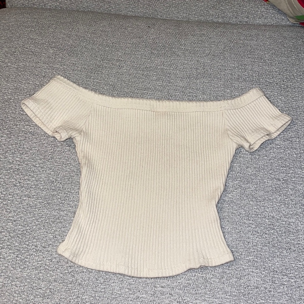 Urban Outfitters Off the shoulder Ribbed Crop Top, XS, Cream
